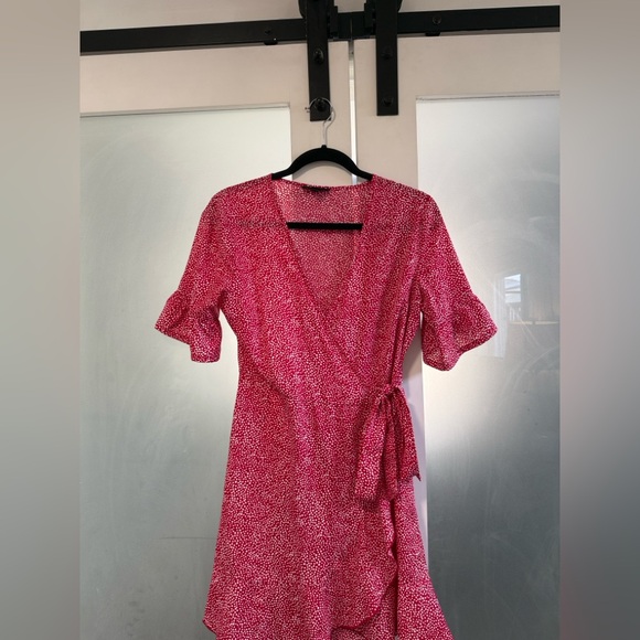 Red Wrap Dress with short flutter sleeves - Picture 1 of 5